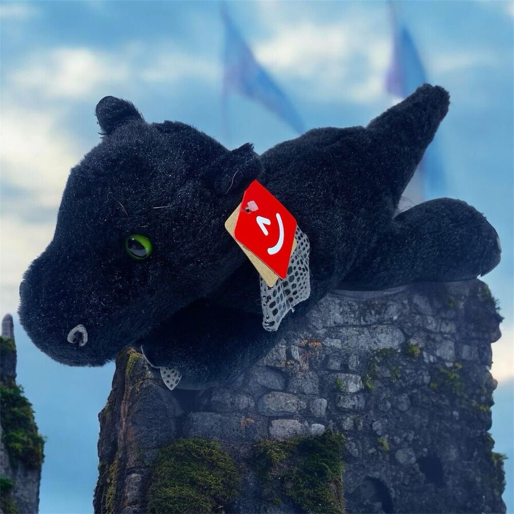 NEW WITH TAGS‎ Aurora Black Winged Dragon Plush 14” Stuffed Animal 2022 Handmade